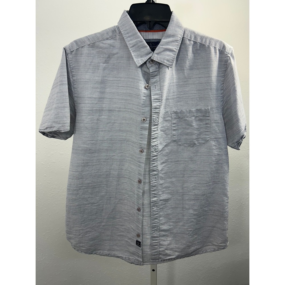 Across the Pond Mens Large Grey White Micro Stripe Short Sleeve ButtonDown Shirt